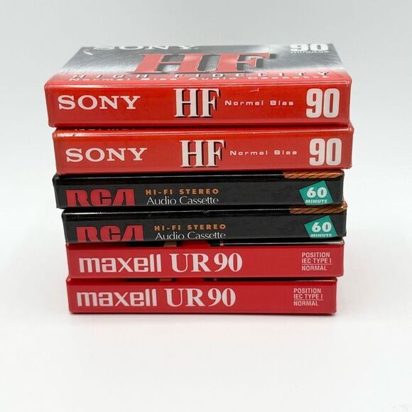 Maxell Sony RCA Mix Lot of 6 NIP Blank Cassettes - Picture 1 of 5